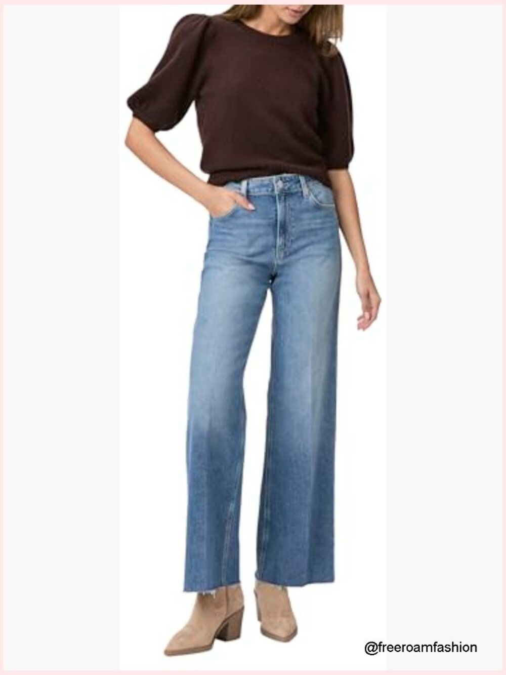 Lightweight Cashmere Pullover Sweater Tee Puff Sleeve Crew Neck - Picture 2 of 4
